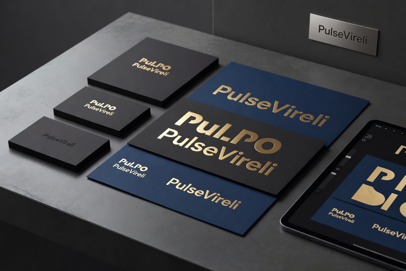 Premium brand identity design project featuring bold typography and refined color palette created at PulseVireli